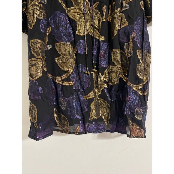SEA NEW YORK Metallic Floral Puff Sleeve Blouse | Shimmer Dressy Top size Small - Picture 5 of 12